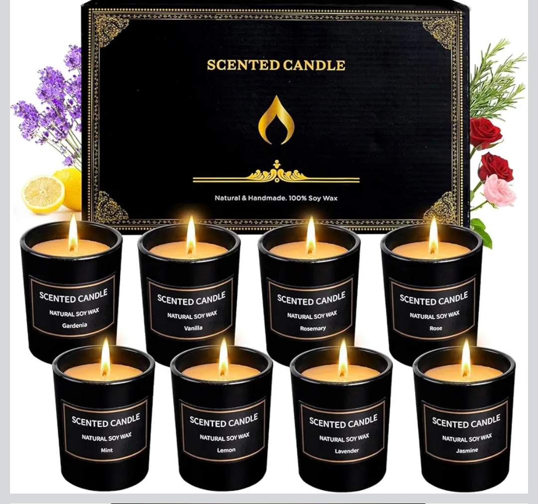 8 Pack Scented Candles Set for Men&Women, Aromatherapy Soy Candles for Home Scented, Holiday Candles Black Mens Candle Gift Set for Christmas, Birthday, Anniversary