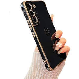 ZTOFERA for Samsung Galaxy S22 Plus 5G Case, Cute Plating Edge Love Hearts Pattern with Camera Lens Protection Phone Case for Galaxy S22 + 6.6",Black