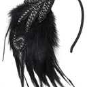 BABEYOND 1920s Flapper Headband Accessories Roaring 20s Feather Hair Band Vintage Gatsby Party Accessories (Black)