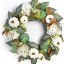 18 Inch Thanksgiving Wreaths for Front Door and Leaves Spring Door Wreath with Hydrangea and Maple, Christmas Artificial Floral Wreath for Porch, Window Farmhouse Party Holiday Home Decor (Green)