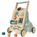 Adjustable Wooden Baby Walker  Montessori Push Toy for 1 Year Old with Rocket-Themed Activity Center, Sit-to-Stand Walker Gift for Boys and Girls