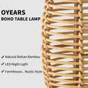 OYEARS 28" Table Lamps Set of 2 with Dual Night Lights, Bedside Lamps for Bedroom, Boho Lamp for Living Room, Rattan Table Lamp with Linen Shade, Farmhouse Lamp with Wood Grain Finish (Bulb Included)