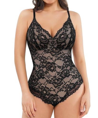 Popilush Shapewear Bodysuit V Neck Tummy Control Backless Lace Tank Tops Sleeveless Thong Bodysuit Size XXL