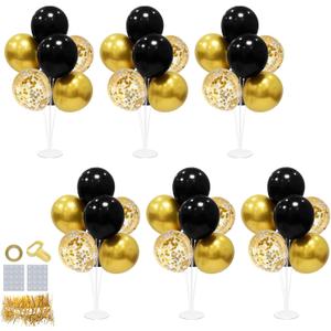6 Set Balloon Stand with Balloons, Black and Gold Party Decorations, Birthday Graduation Retirement Father's Day Halloween New Years Decorations 2026