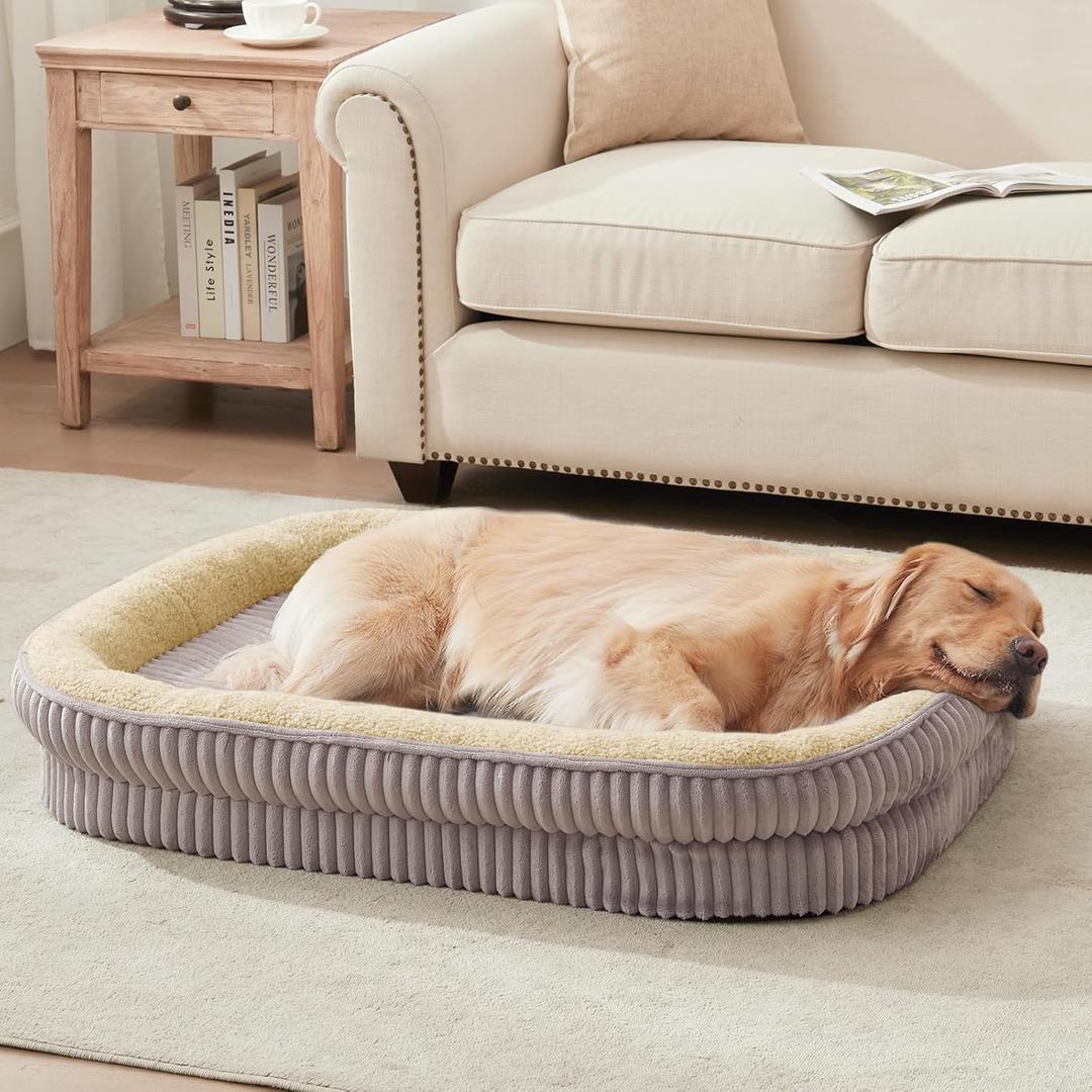 Orthopedic Dog Bed for Medium, Large Dogs Breeds, High Density Egg Crate Foam Dog Sofa Beds with Four Sided Bolster,Oval Kennel Bed, Pet Couch Bed,Removable Washable Cover& Non-Slip Bottom (35"L x 28"W x 7.5"Th, Gray)