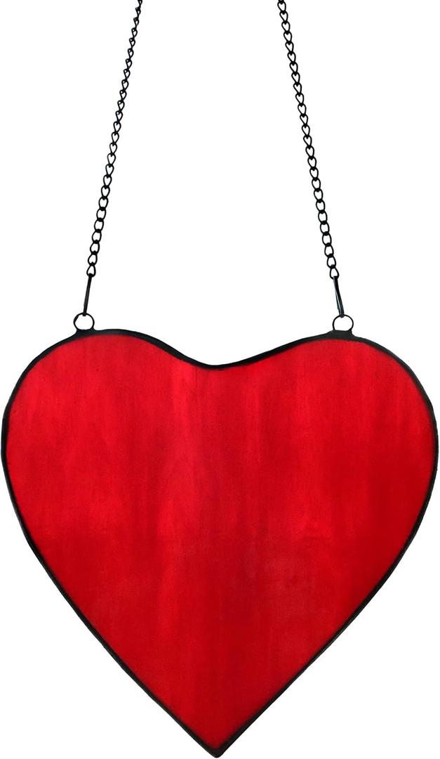 Heart Stained Glass Window Hanging Suncatchers Heart Shaped Art Ornament On Window Hanging Decorations Sun Catchers Handmade Gift (Red)