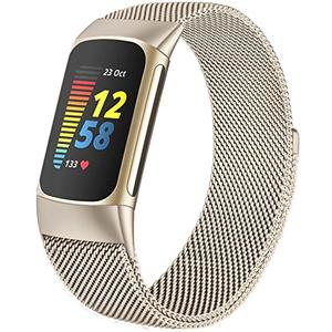 Compatible with Fitbit Charge 6/Charge 5 Bands for Wmen Men, Metal Mesh Milanese Loop Adjustable Strap Replacement for Fitbit Charge 6/Charge 5 Advanced Fitness & Health Trackers
