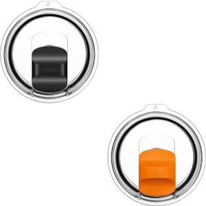 20 oz Tumbler Lids for Yeti, 2 Pcs Replacement Magnetic Spill-Resistant Lids for Yeti 20 oz Tumbler, 10 oz Mug, 10 oz Lowball with Magnetic Slider Switch, BPA Free (2PC-Black+Orange)