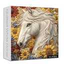 Horse Puzzles for Adults 1000 Piece, Larkipuzz Challenging Ssunflower Flower Puzzle Embroidery, Hard Impossible Wildflower Plant Theme as Wall Art