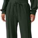 QINSEN Women 2 Piece Outfits Sweatsuit Set Twist Front Cropped Sweatshirt Wide Leg Sweatpant Lounge Set Tracksuit (Large, Forest Green)