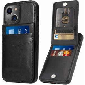 iPhone 14 Wallet Case with Credit Card Holder for Women Men PU Leather Wallet Case for iPhone 14 Case 6.1 inch (Black)