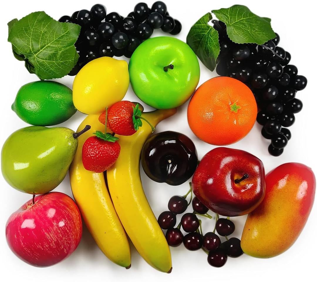 Artificial Fruits Pack, Fake Fruits for Home Decor, Simulation Fruit Set, Party Chirstmas Decortion, Fruit Modle for Photoshoot, Fake Strawberry, Mango, Bananas. Total 20 Pieces/Set (20 Pcs Fake Fruit-3)