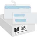 Quality Park #8 Double Window Envelopes, Self Seal Security Envelopes for QuickBooks Checks, 3 5/8" x 8 11/16", 24 lb White, 500 per Box (QUA50766)