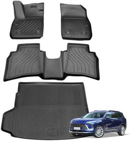 Floor Mats & Cargo Liners Compatible for 2021 2022 2023 2024 2025 Buick Envision, All Weather 2 Row Floor Liners and Trunk Mats, Full Set Automotive Mat Accessories Odorless Anti-Slip-Black