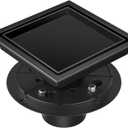 6 Inch Shower Drain Tile Insert Matte Black, Stainless Steel Square Floor Drain with 2 in 1 Cover, Shower Drain Flange, Hair Catcher