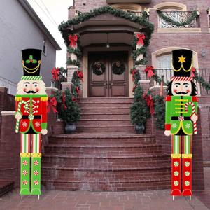 Gisafai 2 Pcs 6ft Large Metal Christmas Nutcracker Outdoor Decoration, Giant Nutcracker Yard Sign with Stakes, Christmas Yard Decor for Pathway Lawn Walkway Holiday Party