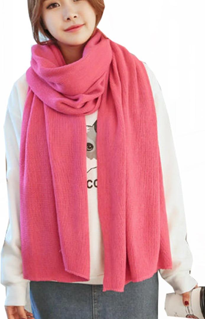 Wander Agio Womens Warm Long Shawl Winter Upset Large Scarf Pure Color Rose Red