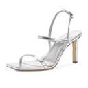 Modatope Strappy Sandals for Women High Heel Open Toe Womens Sandals Silver Heels Sandals Ankle Strap Heels Sandals for Women Size 6.5