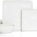 Famiware Dinnerware Sets for 4, Ocean Square 12-Piece Kitchen Plates and Bowls Sets, Microwave and Dishwasher Safe, Scratch Resistant, Matte White