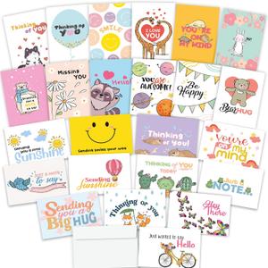 Thinking of You Cards with Envelopes - 24 Gender Neutral Thinking of You Cards with 24 Unique Designs - Unfolded 8.3 x 5.8 Folded 4.1 x 5.8 Greeting Cards Thinking of You (Variety) (Huge Variety Cute)