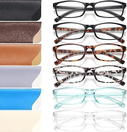 Gaoye 6 Pack Reading Glasses Blue Light Blocking for Women Men, Magnifying Readers Glass Anti UV Eyeglasses with 6 Leather Case