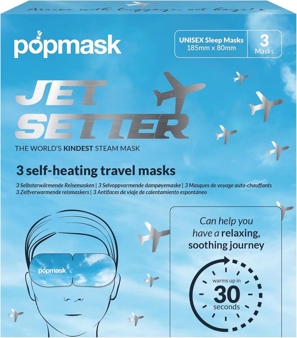 Jet Setter Self-Heating Travel Eye Mask, Natural Heat Relief for Migraines, Headaches, Allergies, and Dry Eyes, 3 Individually Packaged Eye Masks