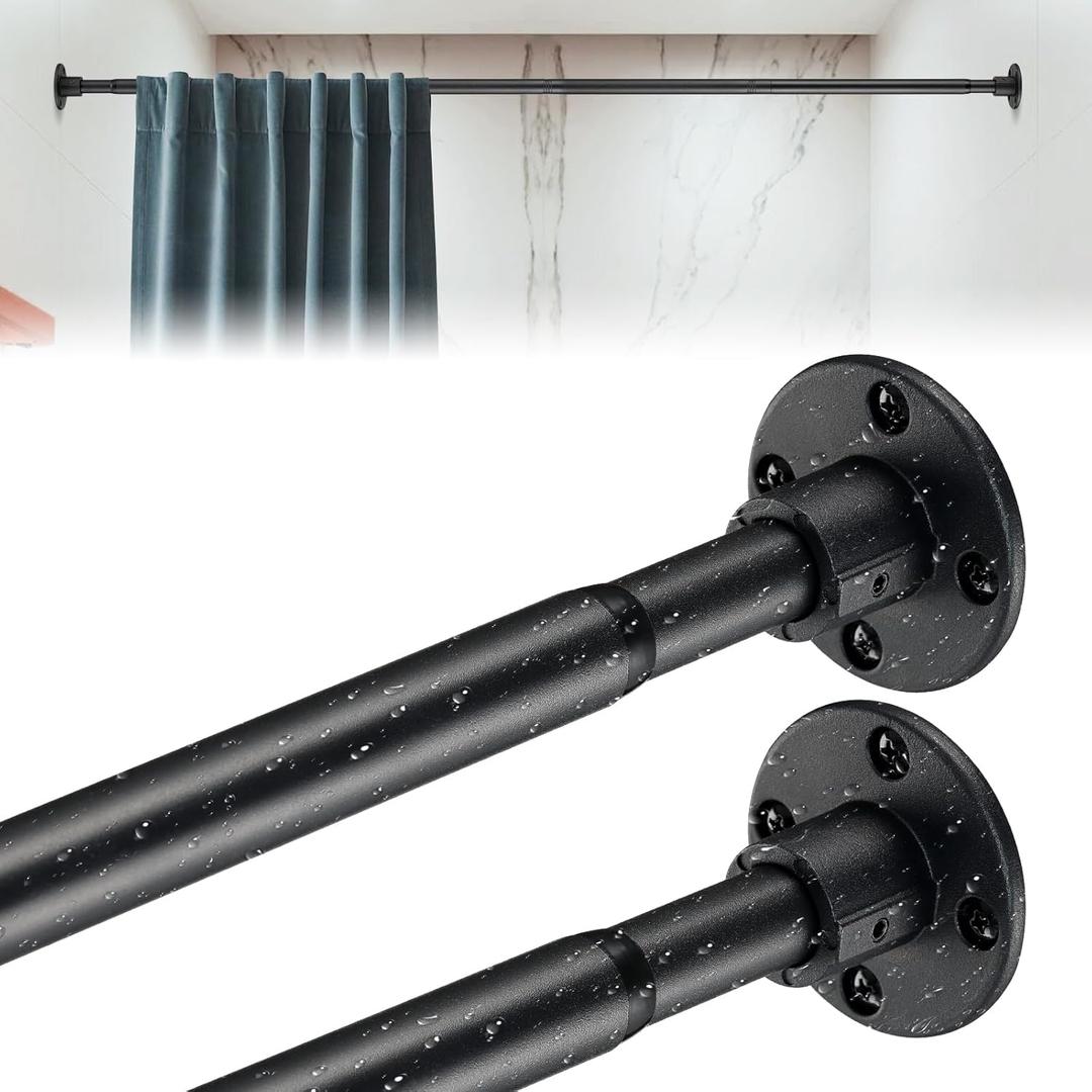 Black Shower Curtain Rod 29 to 93 Inch,1 Inch Diameter Adjustable Stainless Steel Curtain Rod for bathroom Closet Windows(2 Pack)