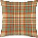 Orange green olive Halloween plaid harvest thankful season Throw Pillow 16"x16"
