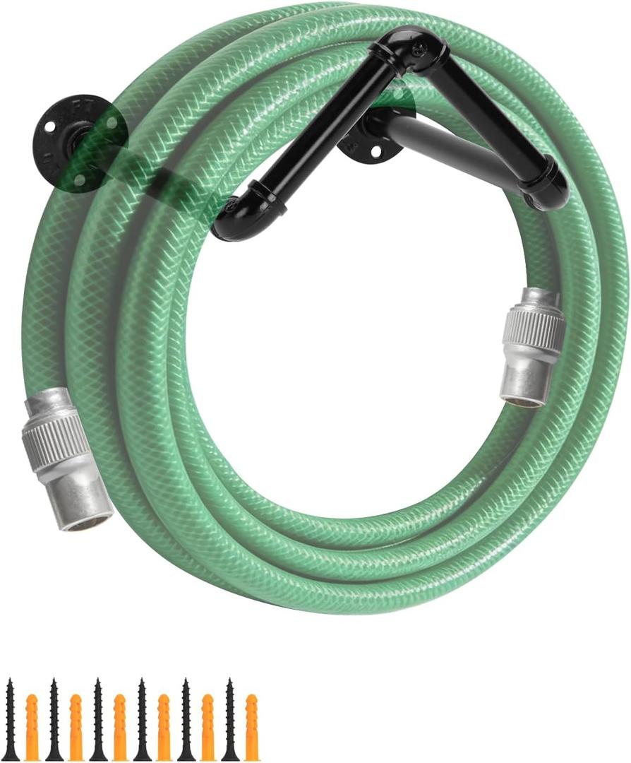 Garden Hose Holder Wall Mounted Heavy Duty Metal Hose Hanger Water Hose Holder Hose Reel Hose Hooks for Water Hose, Extension Cords, Vacuum Lines Storage Organizer for Garden, Garage, Yard