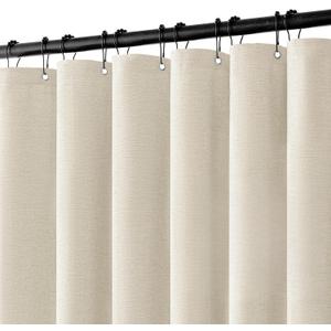 MIULEE Linen Shower Curtain with 12 Metal Hooks Modern Heavy Duty Washable Fabric Curtain Set Waterproof Thick Cloth Shower Curtains for Bathroom Bathtub Washable, W72*L72, Light Cream