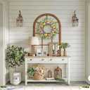 24" Front Door Wreath for Spring Summer Floral Seasonal Wreath with Colorful Flower Vibrant Artificial Daisy &Eucalyptus with Berries for Indoor & Outdoor Wall Home Decor (Pastel Multicolored)