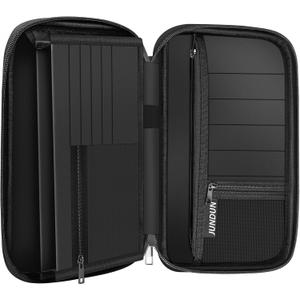 JUNDUN Family Passport Holder,Upgraded Material Fireproof Travel Passport Wallet with 2 Pockets,Travel Document Organizer Case for Passport,Card and Money (Large, Black)