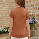 ZDC Girls Short Sleeve T Shirts Kids Summer Basic Tee Crewneck Tops | Cute Tops, Solid Color, School Shirt, 5-14 Years (Brown)