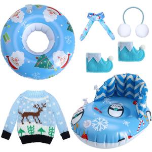 Cindeer 6 Pcs Christmas Doll Accessories Set Includes Clothes Sweater Ear Muffs Scarf Shoes Sleigh Snow Ring Set for 11.5 Inch Doll(Blue Penguin)