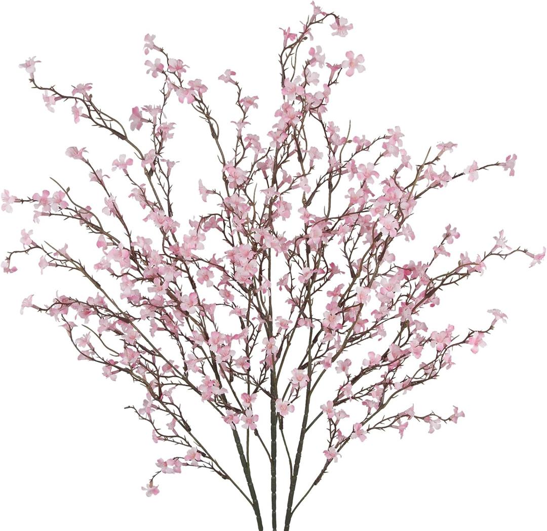 3 Pcs Cherry Blossom Branches Artificial Flowers for Spring Summer Indoor Decoration Faux Cherry Blossom Long Stems Light Pink Silk Fake Flowers for Tall Vase Arrangements Home Wedding Table