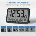 WallarGe Atomic Wall Clock with Backlight, Digital Wall Clock Battery Operated for Classroom, Bedroom, Office, Large Display with Indoor Temperature, Humidity, Date, AUTO DST, 6 Time Zones