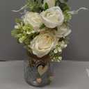 YJ Fake Flowers with Vase, Silk Roses Artificial Flowers in Vase, Faux Flower Plant Arrangement Suitable for Home Office Decoration, Dining Table Centerpiece(White)