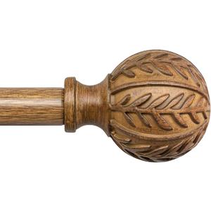 QDWIS Boho Wood Curtain Rods for Windows 66 to 120 inch,1" Adjustable Heavy Duty Window Curtain Rod with Imitation Wood Grain Finials,Rustic Decorative Drapery Rods Set,Size:36-120'',Natural Wood