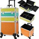 FRENESSA 3 in 1 Rolling Makeup Case on Wheels - Cosmetology Storage Organizer for Salon, Barber, Nail Tech, Mobile Hairstylists - Traveling Trolley Cart Makeup Trunk Tricolor