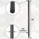 Straight Rebar Stakes 18 Inch 16 Pack Heavy Duty Steel Ground Stakes 1/2 Inch Diameter Landscape Timber Spikes with Chisel Point End for Plant Support, Concrete Form and Fence, Black