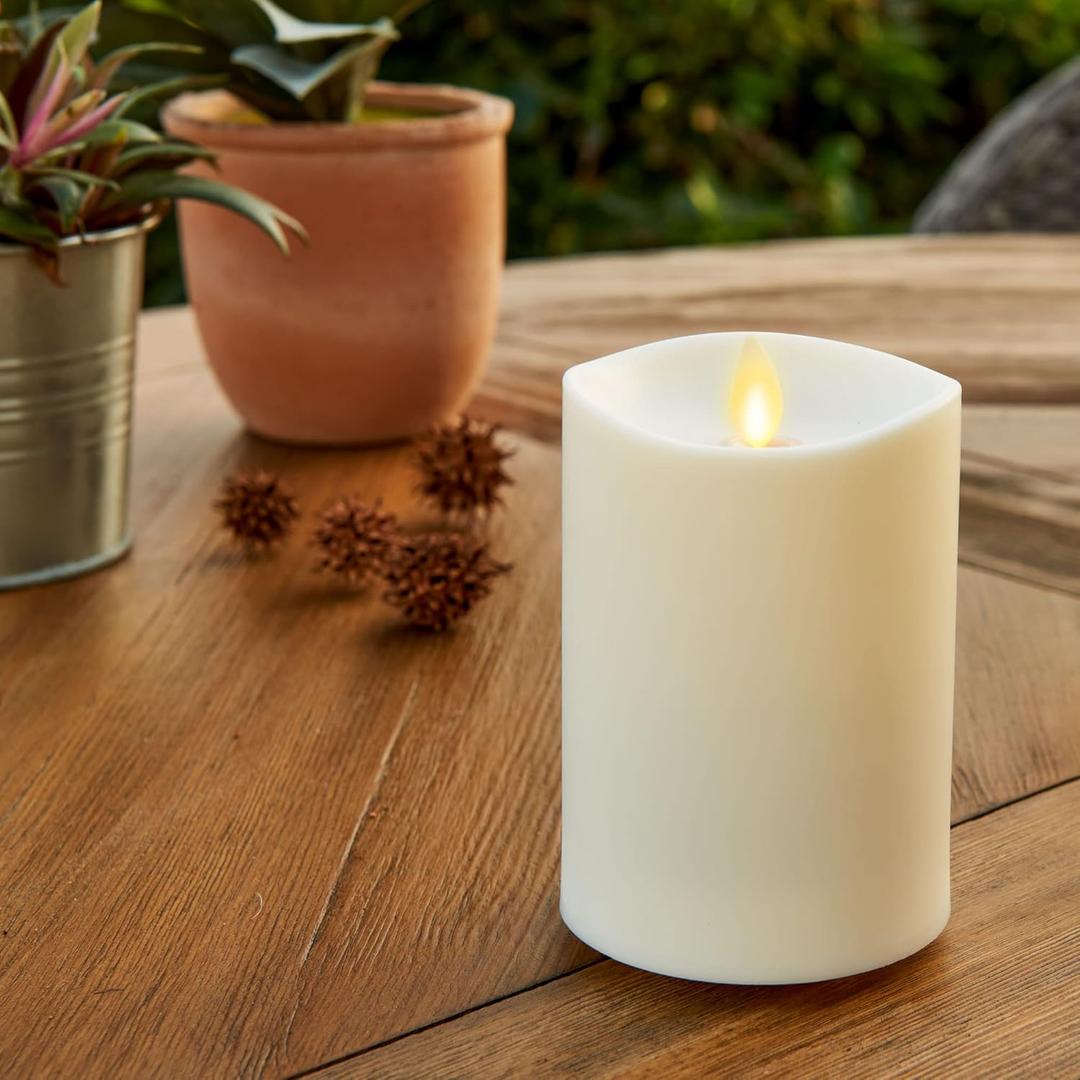 Luminara Realistic Artificial Moving Flame Outdoor Pillar Candle - Moving Flame LED Battery Operated Lights for Outside Christmas, Thanksgiving - Remote Ready - Remote Sold Separately - 3.25" x 5"