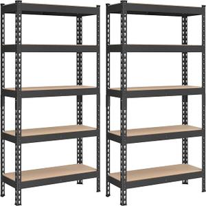 SONGMICS 5-Tier Storage Shelves, Load 2310 lb, Set of 2 Garage Storage, Boltless Assembly, Adjustable Shelving Unit, 11.8 x 29.5 x 59.1 Inches, for Study Shed Basement, Black UGLR300B02