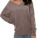 Arach&Cloz Women's Soft V Neck Long Sleeve Fall Casual Regular Fit Sweater Tops (Nutmeg)