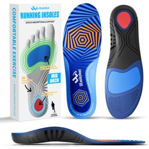Running Insoles for Men Women & Plantar Fasciitis Relief Shoe Insoles,Extra Shock Absorption Boosts Sports Performance,Arch Support Inserts for Reduce Fatigue -Running Shoe Inserts Medium-High Arch-E