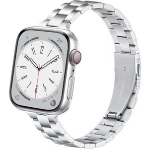 Lenrao Thin Stainless Steel Bands Compatible with Apple Watch 38mm 40mm 41mm 42mm 44mm 45mm 46mm for Women, Metal Straps for iWatch Series 11 10 9 8 7 6 5 4 3 2 1 SE (Silver)