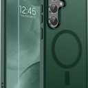 Supfine Magnetic for Samsung Galaxy S24 Case / S25 Case with Screen Protector, (Built-in Magnets) (Military Grade Drop Protection) Slim Translucent Shockproof Phone Case,Forest Green