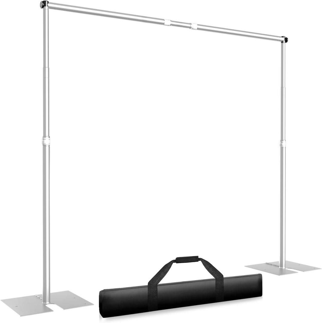 Pipe and Drape Backdrop Stand Kit 10x10ft, Heavy Duty Back Drop Adjustable Stand with Carry Bag, Metal Background Frame for Parties Wedding Birthday Decoration Photography Photo Booth Video - Silver