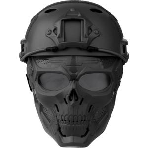 Airsoft Helmet and Mask, Full Face Mask with Detachable Goggles, Paintball Black Helmet with NVG Mount and Side Rail, Military Tactical Gear (PJ-GT-Gray)