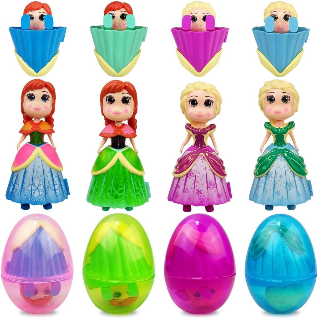 4 x Pinkiwine 4 Pack Prefilled Easter Eggs with Princess Deformation Eggs Toys Inside for Kids Boys Girls Easter Basket Stuffers Gifts Party Favors