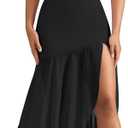OQQ Womens Strapless Maxi Dresses Bodycon Mesh Fishtail with Slit Wedding Guest Cocktail Party Evening Dress (Black), XL